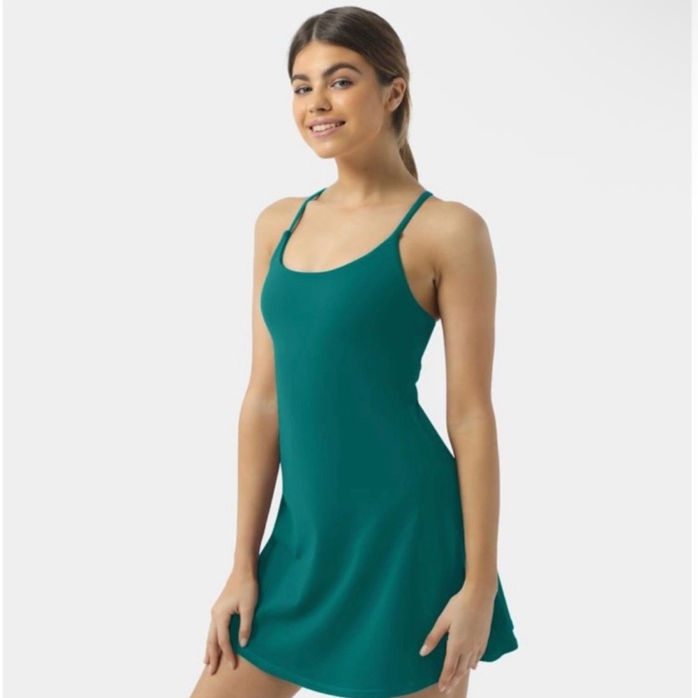 Halara Everyday Cloudful 2-in-1 Flare Activity Dress-Wannabe Quetzal Green